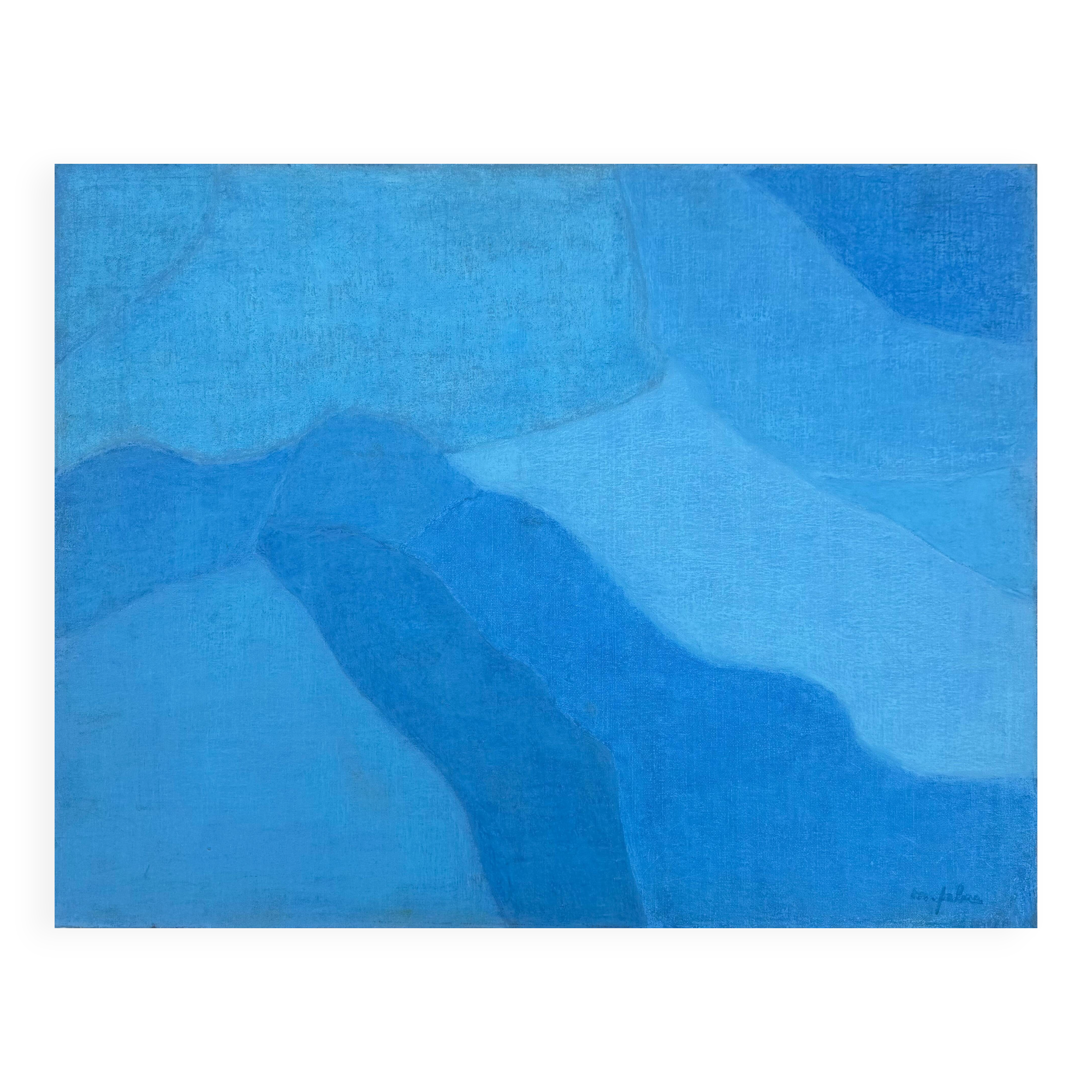 Abstract blue table – minimalist landscape – oil on canvas signed by Michel