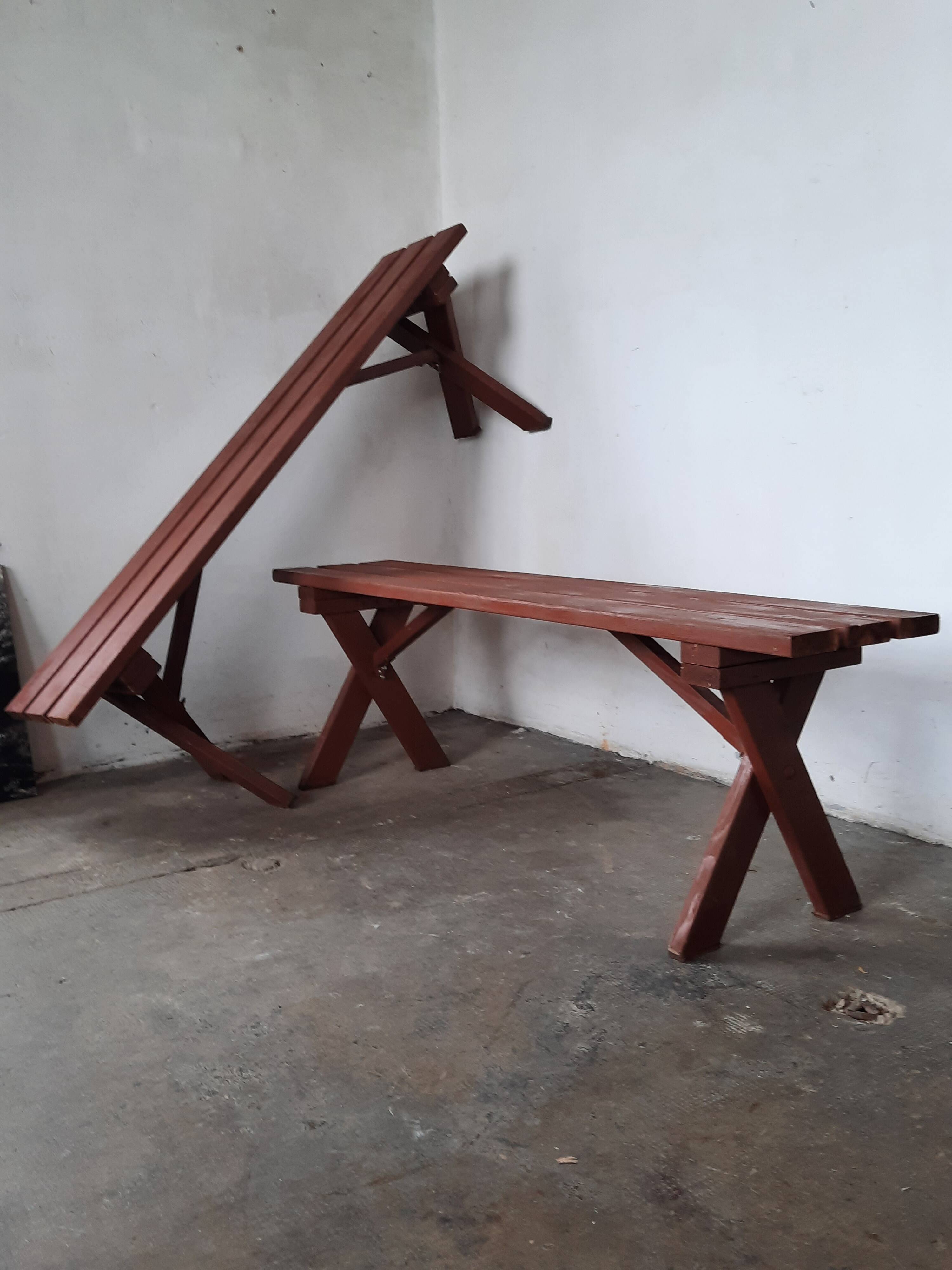 Paire de bancs pliant de  jardin  en bois