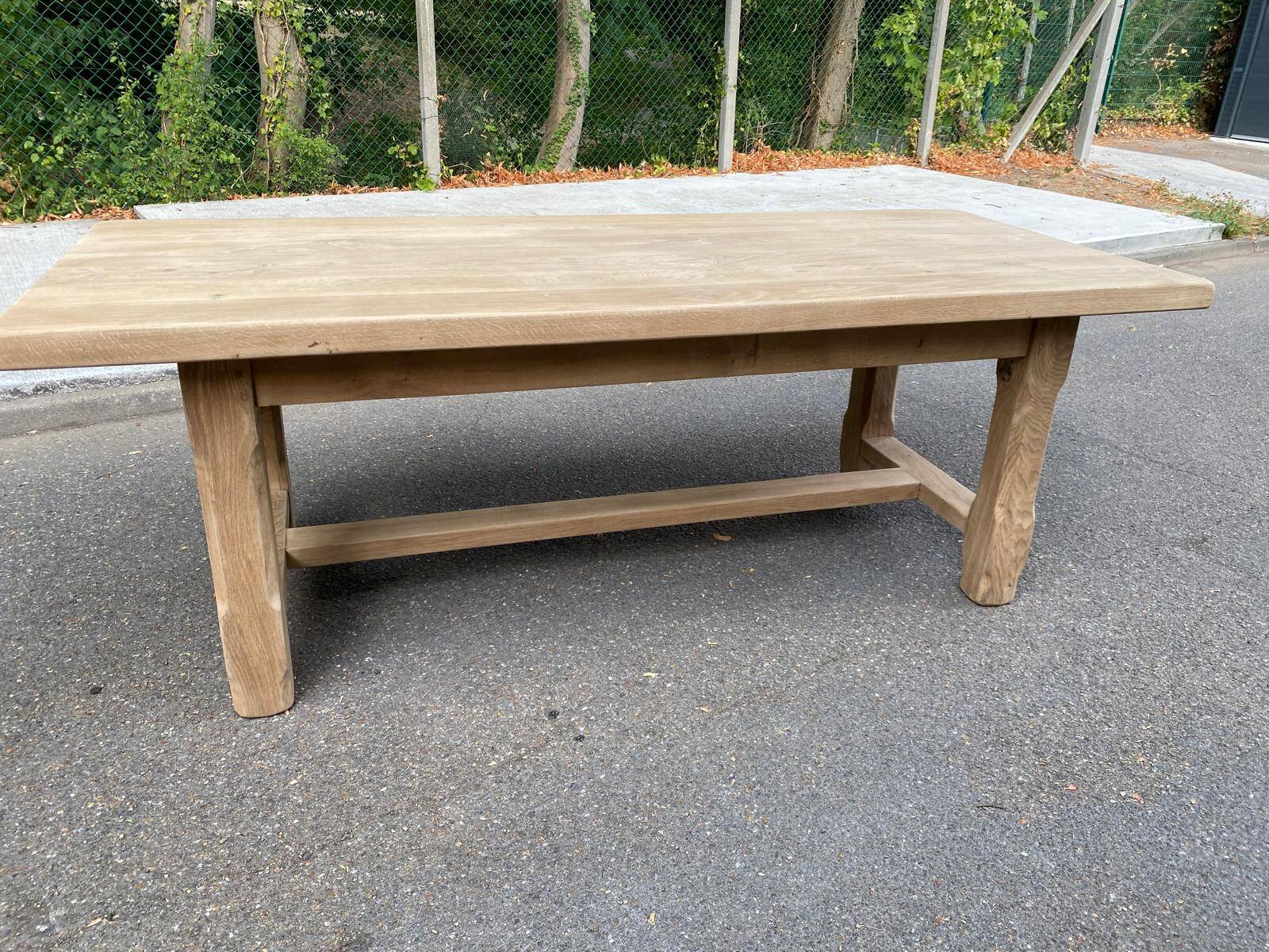 Farmhouse dining table stripped in solid raw oak 1930 - 216cm