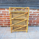 Old chest of drawers with 3 bamboo and wicker drawers.