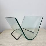 Post modern Fiam Italy curved glass magazine rack , 1980’s