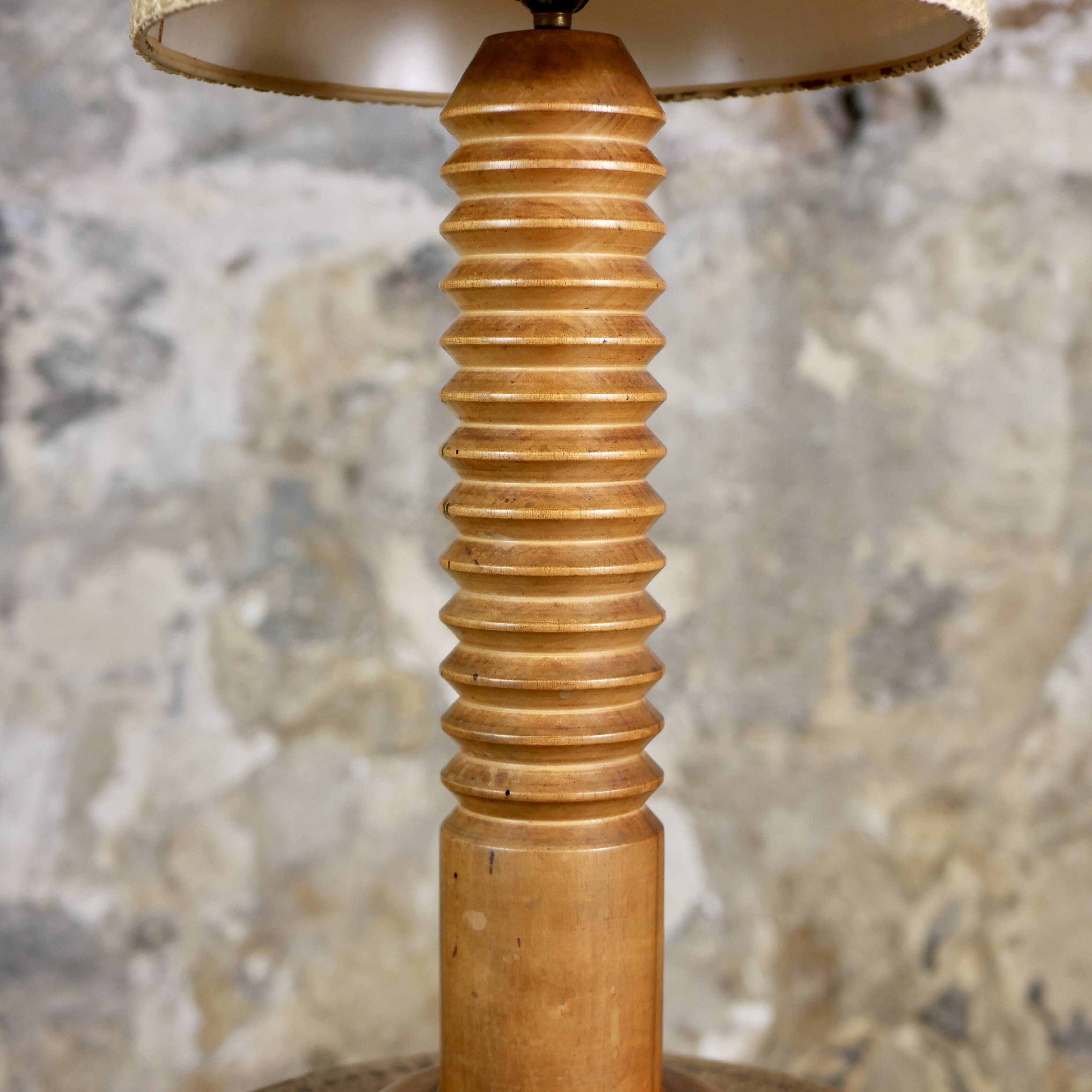 Large turned wood table lamp, France, 1950s