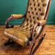 Rocking Chair Chesterfield in Tawny Leather & Solid Wood – Impeccable Condition