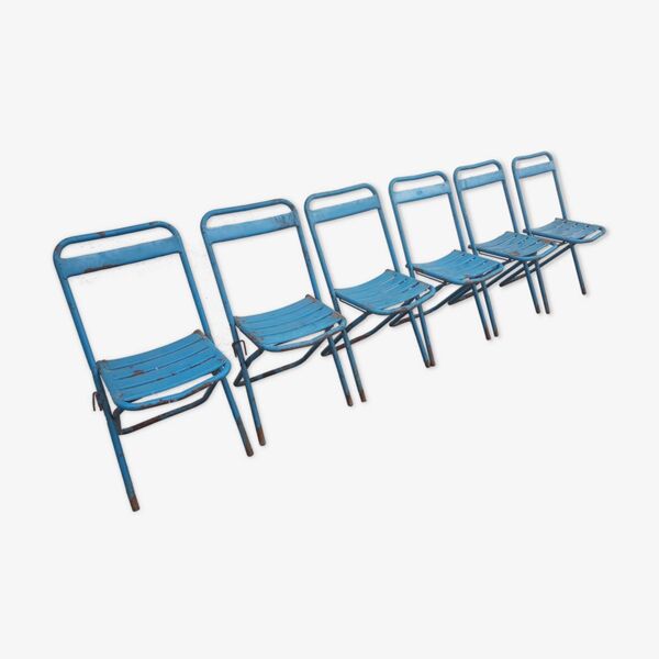 Lot de 6 chaises pliantes style écolier ou industriel des années 1950/60