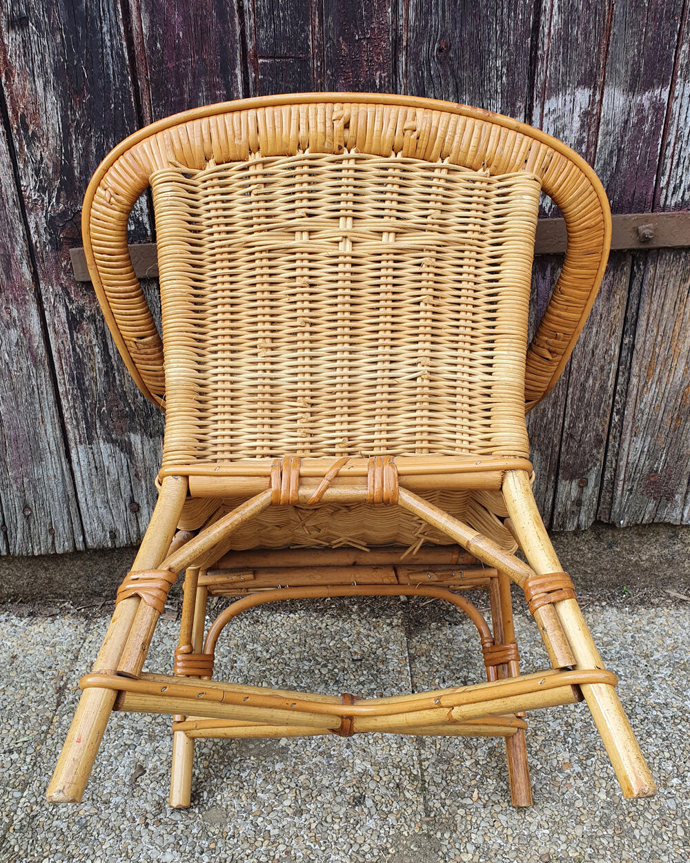 Colonial lounge armchair in rattan and bamboo, vintage, 60s