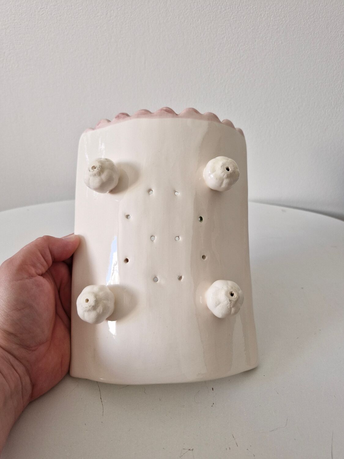 Old dish and asparagus drainer Barbotine ceramic