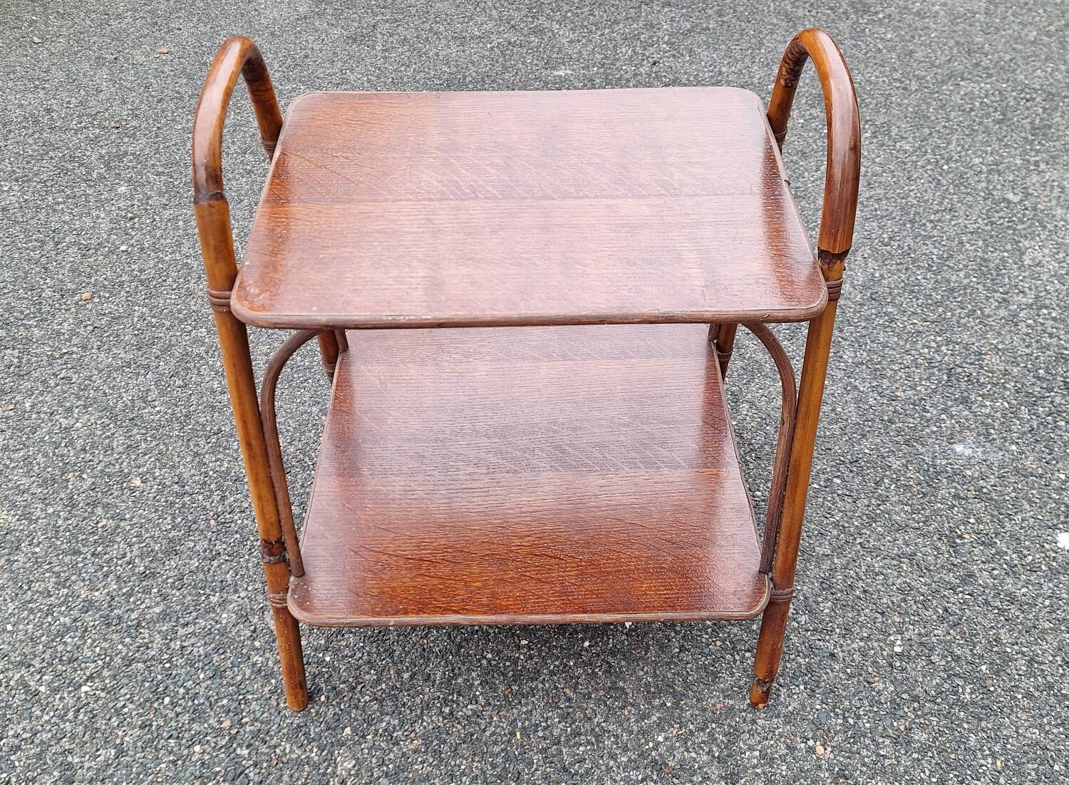 Vintage wood and bamboo side table
