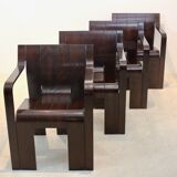 Set of four Strip dining chairs with dark brown ash armrests by Gijs Bakker for Castelijn