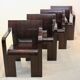 Set of four Strip dining chairs with dark brown ash armrests by Gijs Bakker for Castelijn