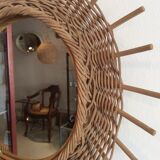 Vintage rattan sun mirror