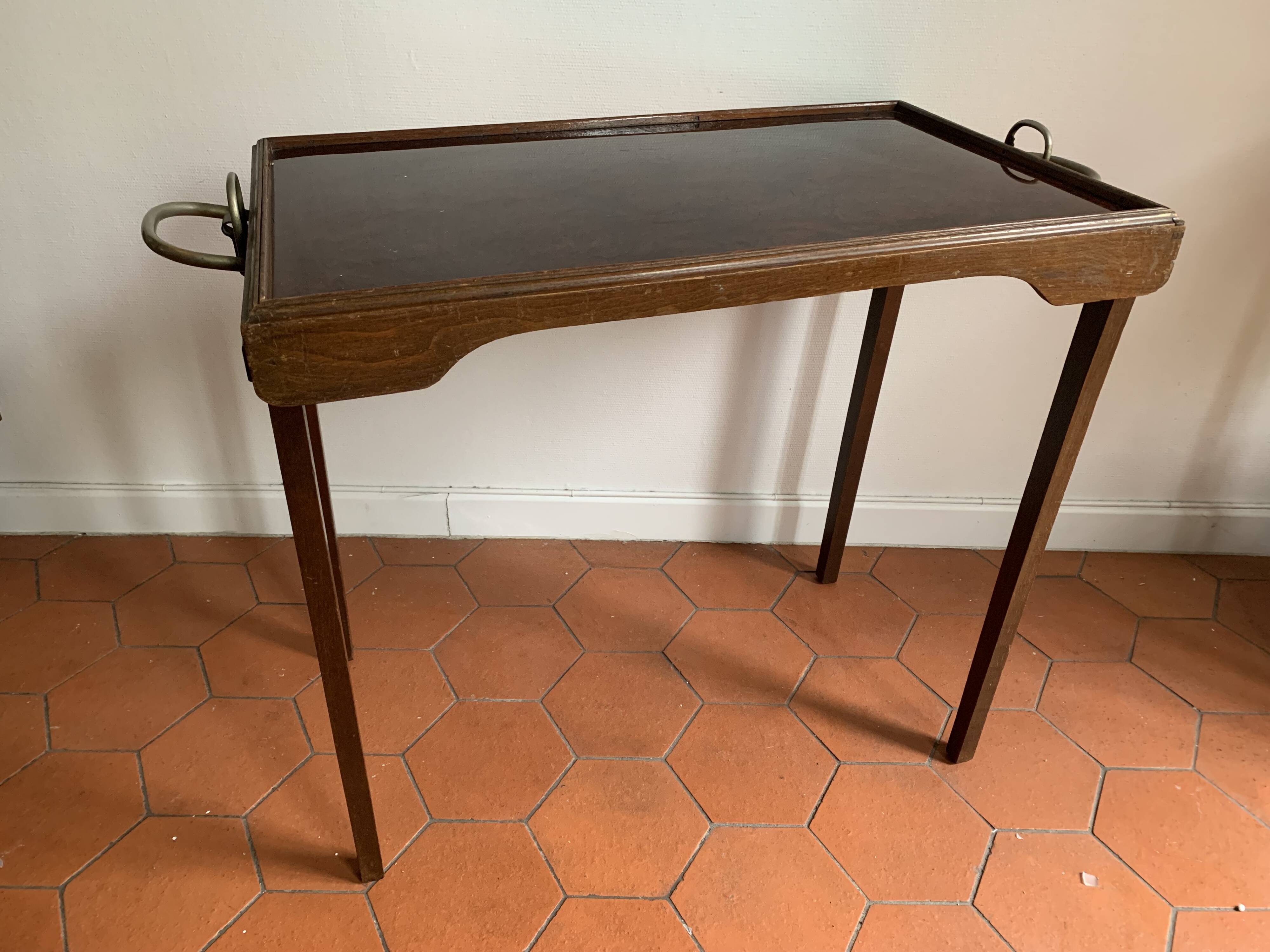 Folding table top in wood and tuya burl, 1930/40, brand "Platotable"