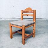 Brutalist Square Model Pine Dining Chairs, 1970s, Set of 6