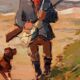 Renzo Martini - Hunters - Oil painting on plywood 60x30 cm