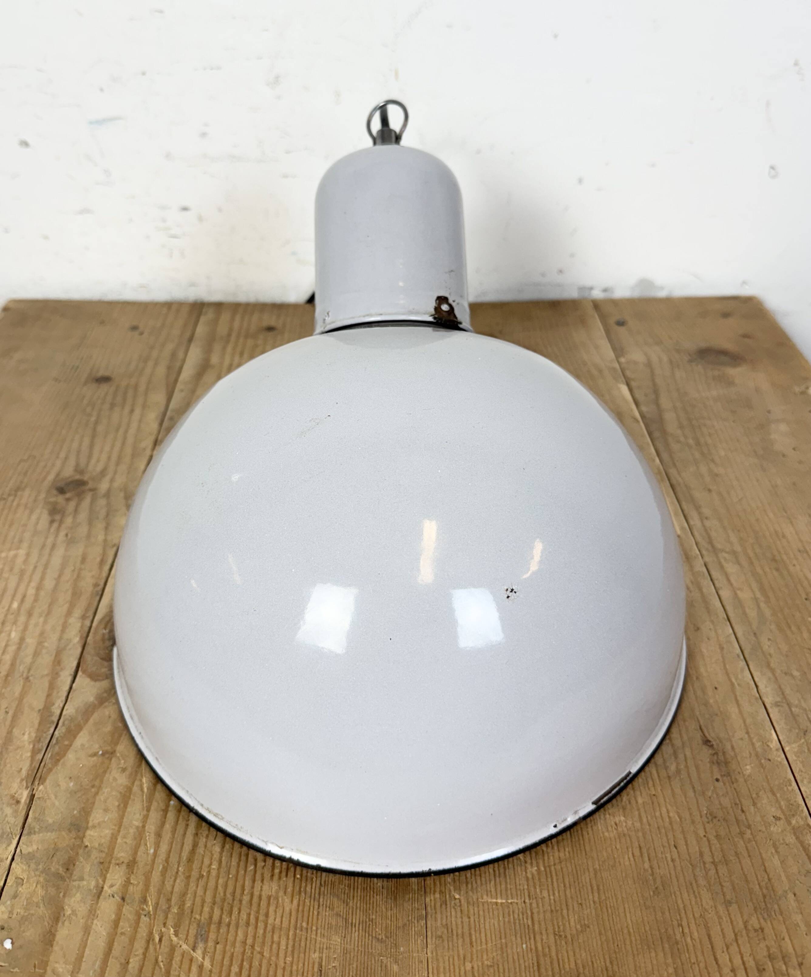 Industrial Grey Enamel Factory Pendant Lamp, 1960s