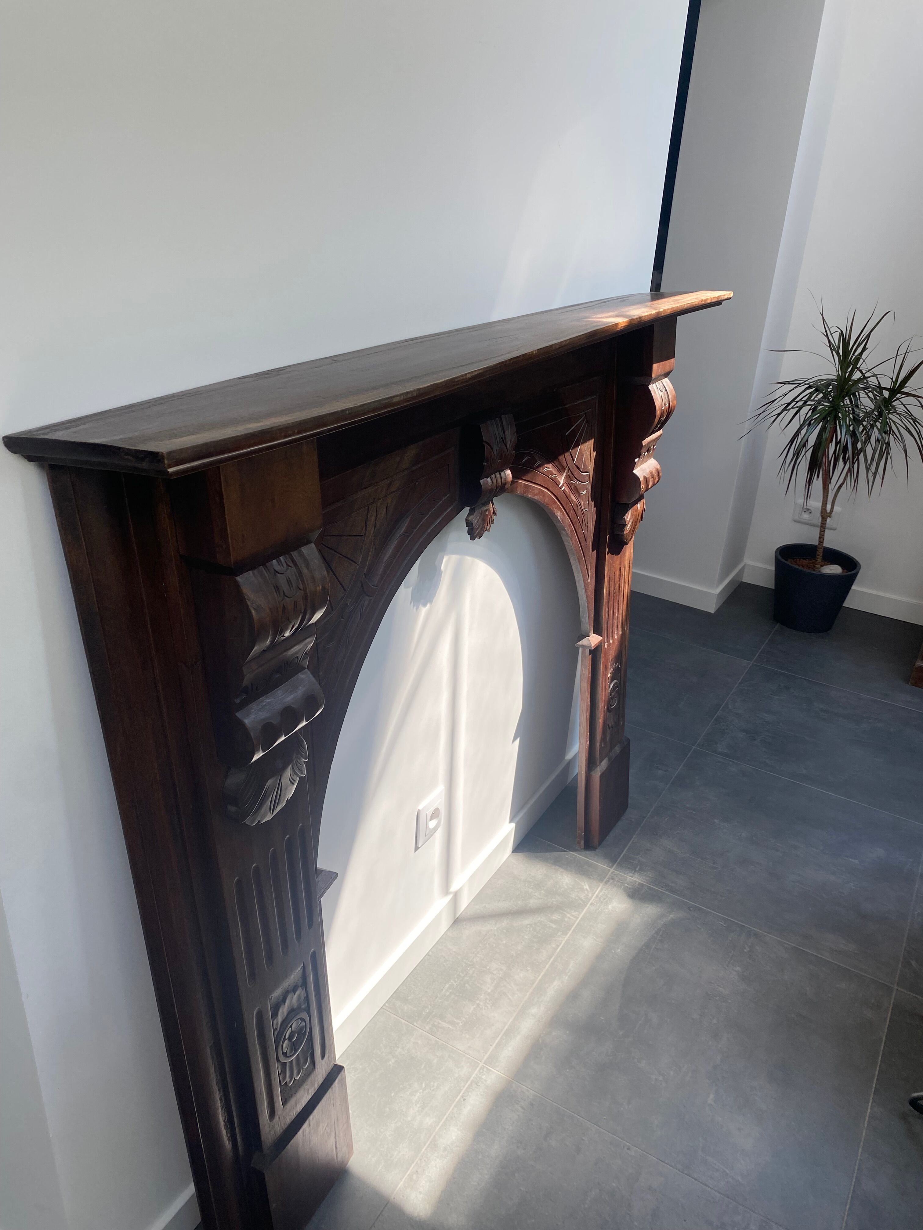 Wood fireplace mantle