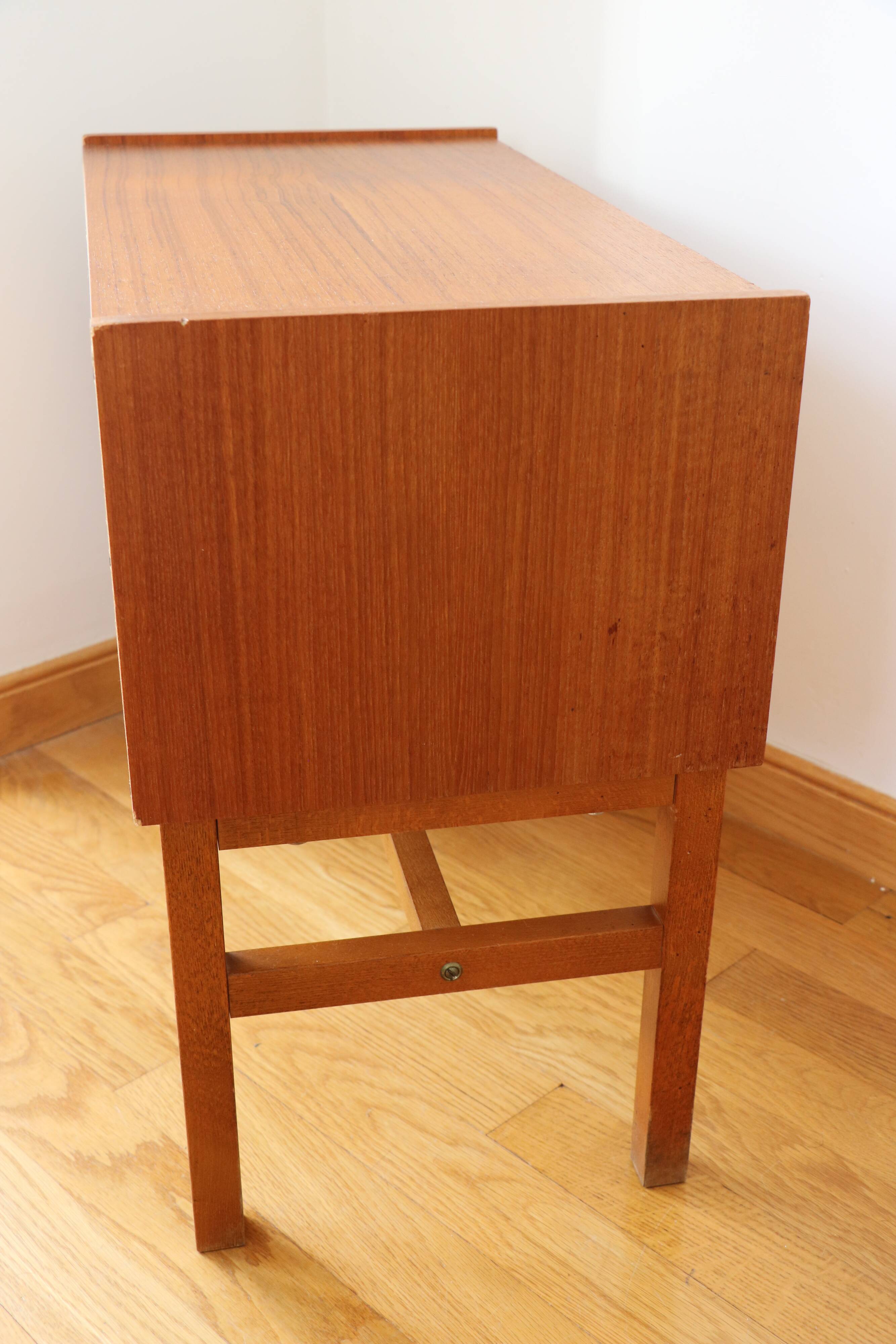 Bedside table, small Scandinavian chest of drawers, 1960, teak.