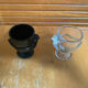 Pair of Antique Egg Cups in Black Opaline and Vintage Moulded Glass