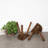 Set of 2 wooden tripod stools