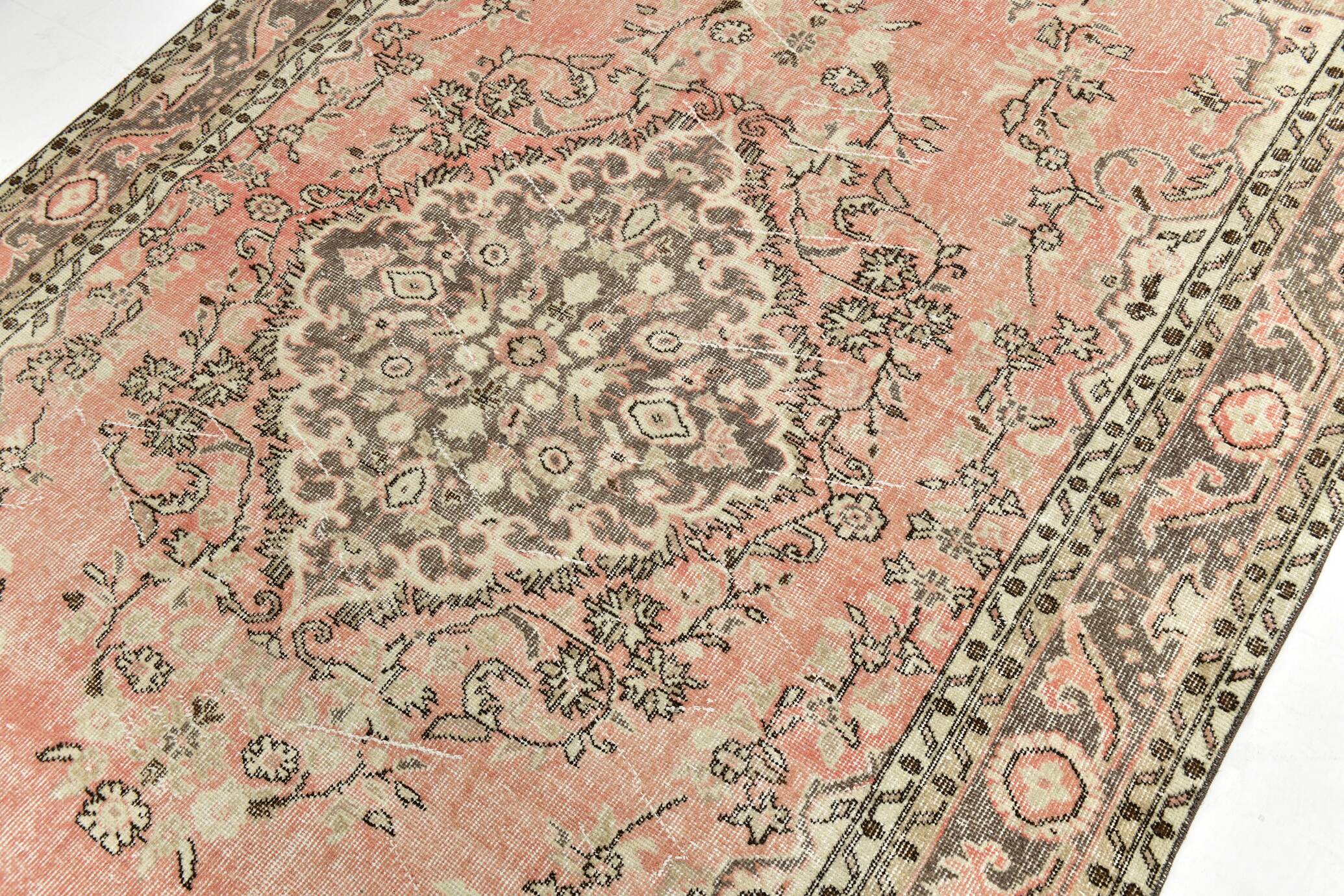 Powder Pink Hand Woven Anatolian Vintage Carpet Rug, 182x295 Cm