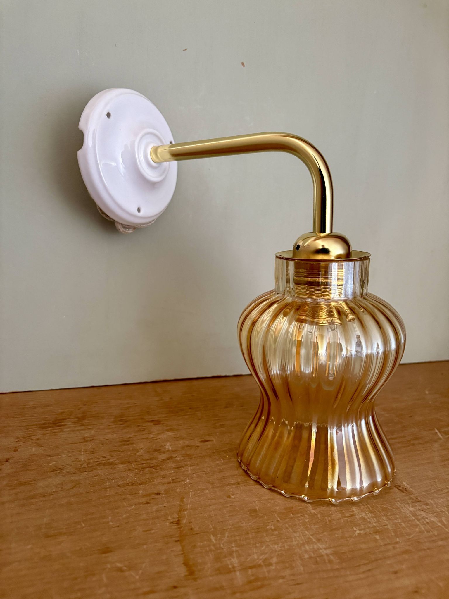 Vintage tulip angled wall light in amber glass