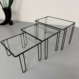 Vintage Italian design nesting coffee table in metal and glass from the 1980s