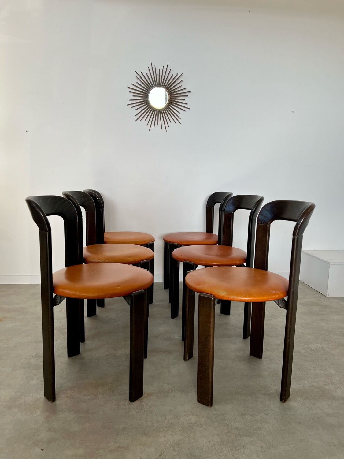 6 wooden chairs and imitation leather design Bruno Rey for Dietiker vintage year 60