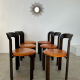 6 wooden chairs and imitation leather design Bruno Rey for Dietiker vintage year 60
