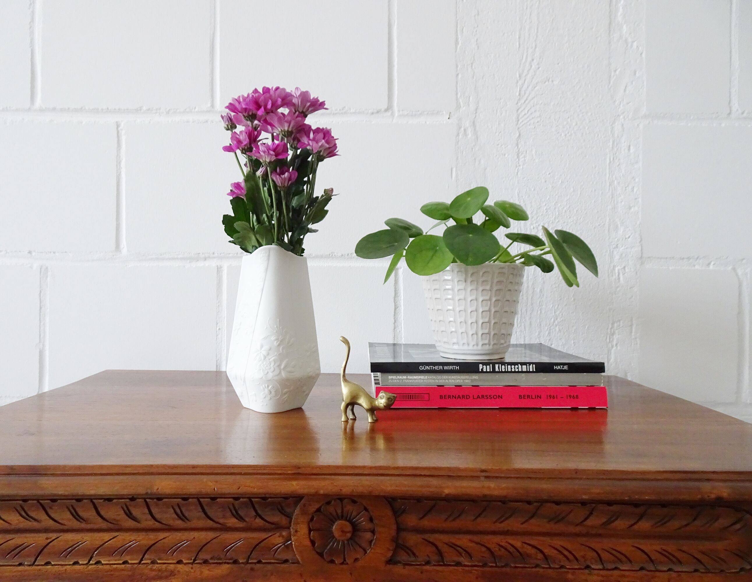 AK Kaiser bisque vase design M. Frey, white vase with flower relief