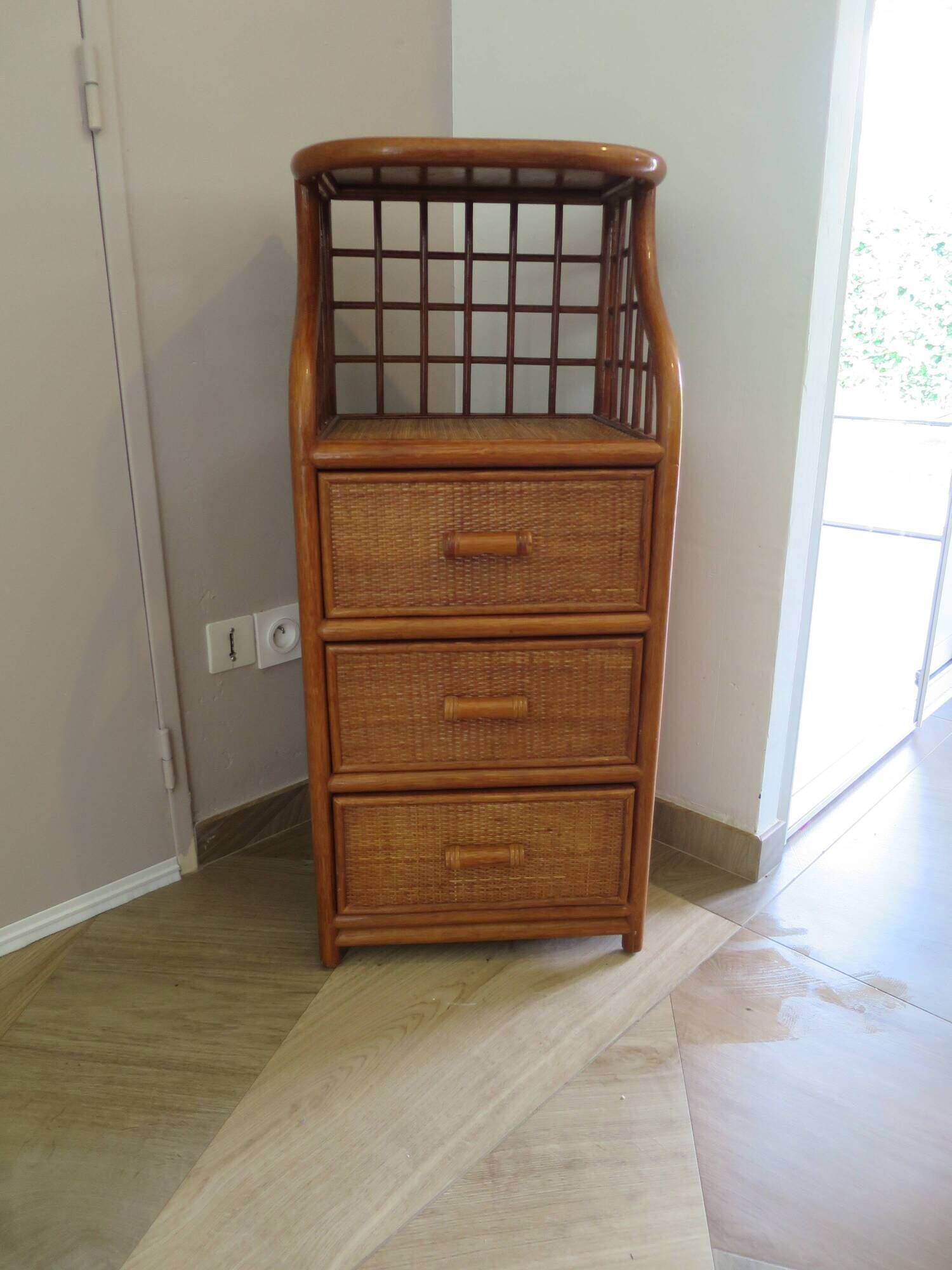 Vintage - sideboard - chest of drawers - woven rattan chest of drawers - wood - bamboo - 80s