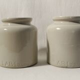 Vintage LAB-Lagny mustard pot in beige glazed stoneware (x2)