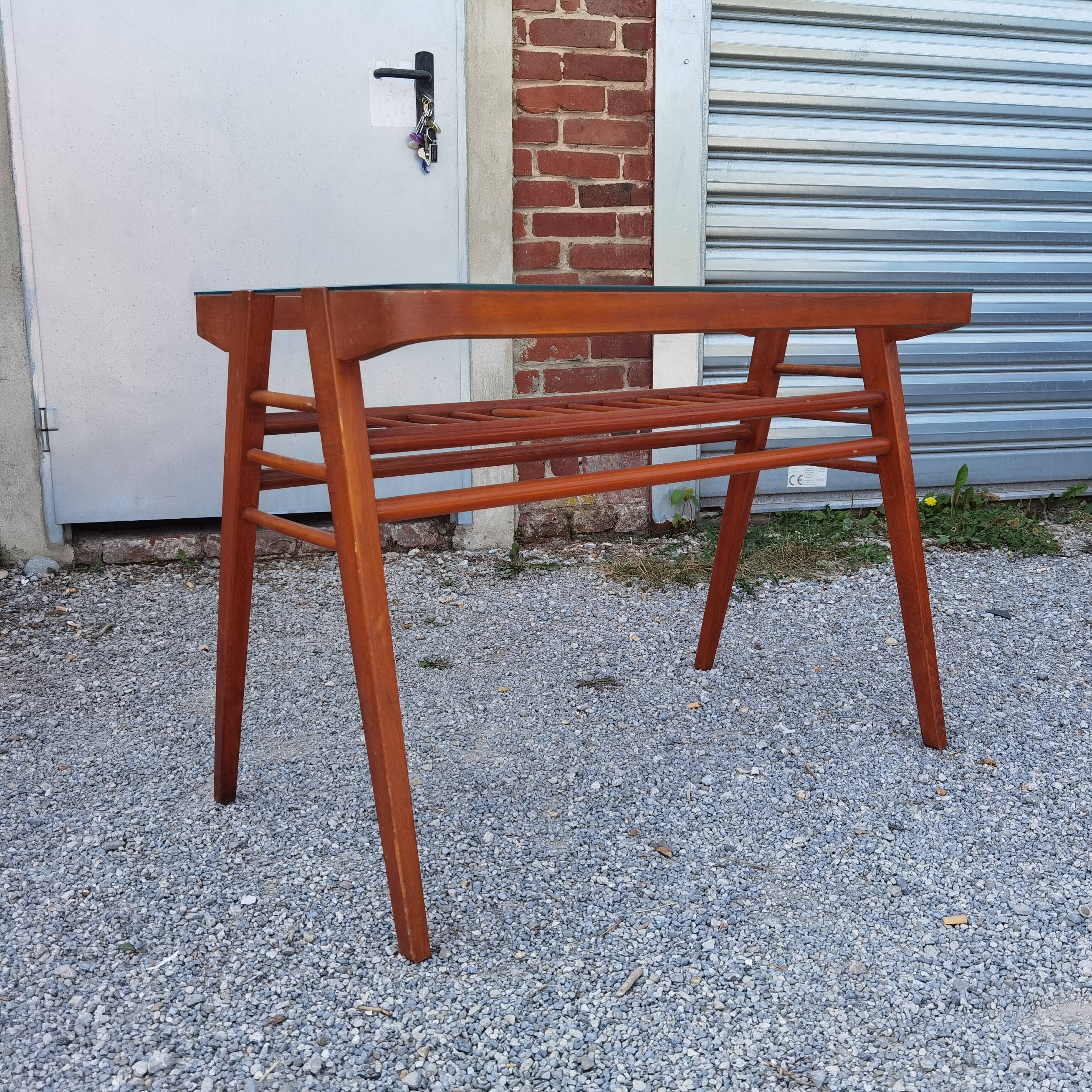 Side table or wood and glass console by Frantisek Jirak 1960