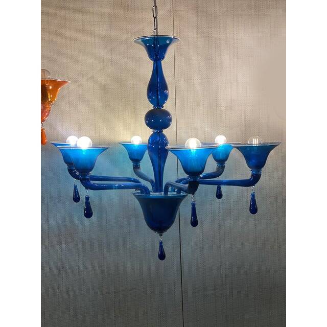 Contemporary Translucent Light-Blue Murano Glass Chandelier