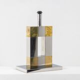 Geometric lamp in silver and gold metal. 1970s.