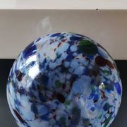 Designer Ball Vase in blown art glass, Murano style. Multi-colored speckles/smoke swirls. Dim 26 x 13 cm