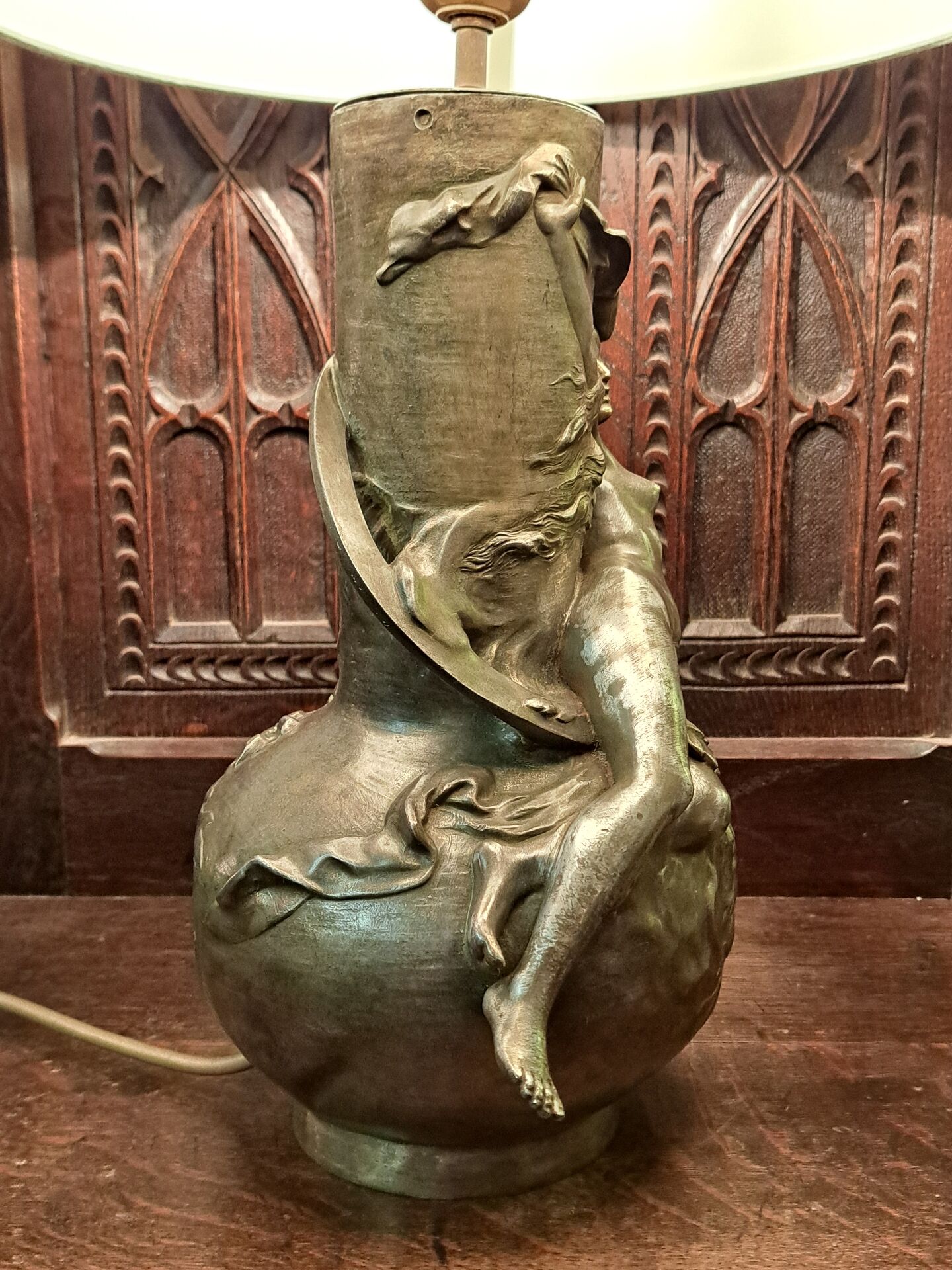 Lamp signed L. Moreau in brushed metal.