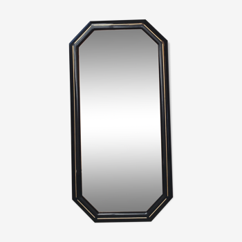 Miroir octogonal en bois noir laqué et laiton - miroir verre fumé rose gold