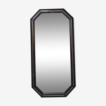 Octagonal mirror in lacquered black wood and brass - mirror smoked glass pink gold