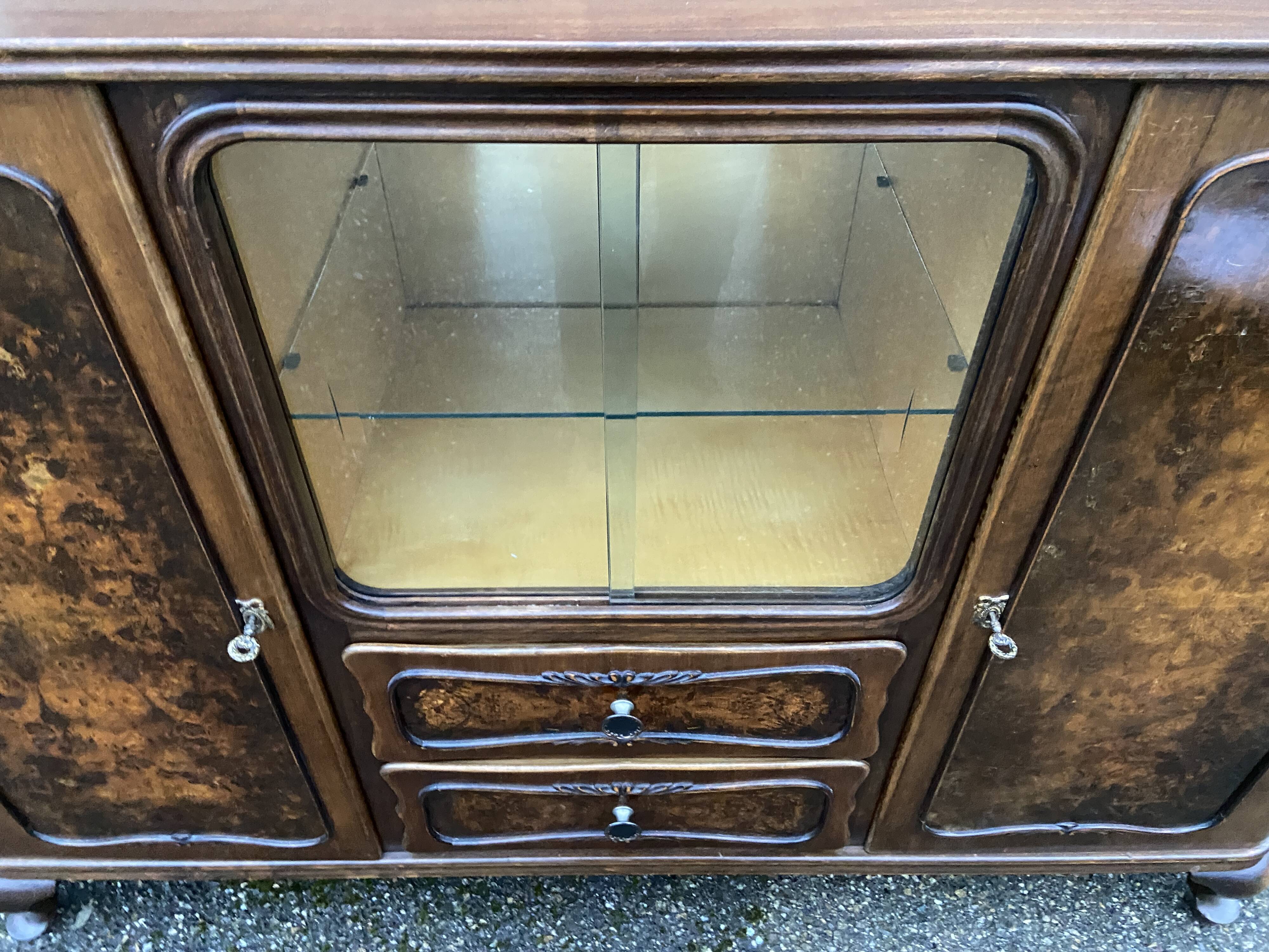Art deco Chippendale sideboard Mid-century vintage 1950 Burl walnut