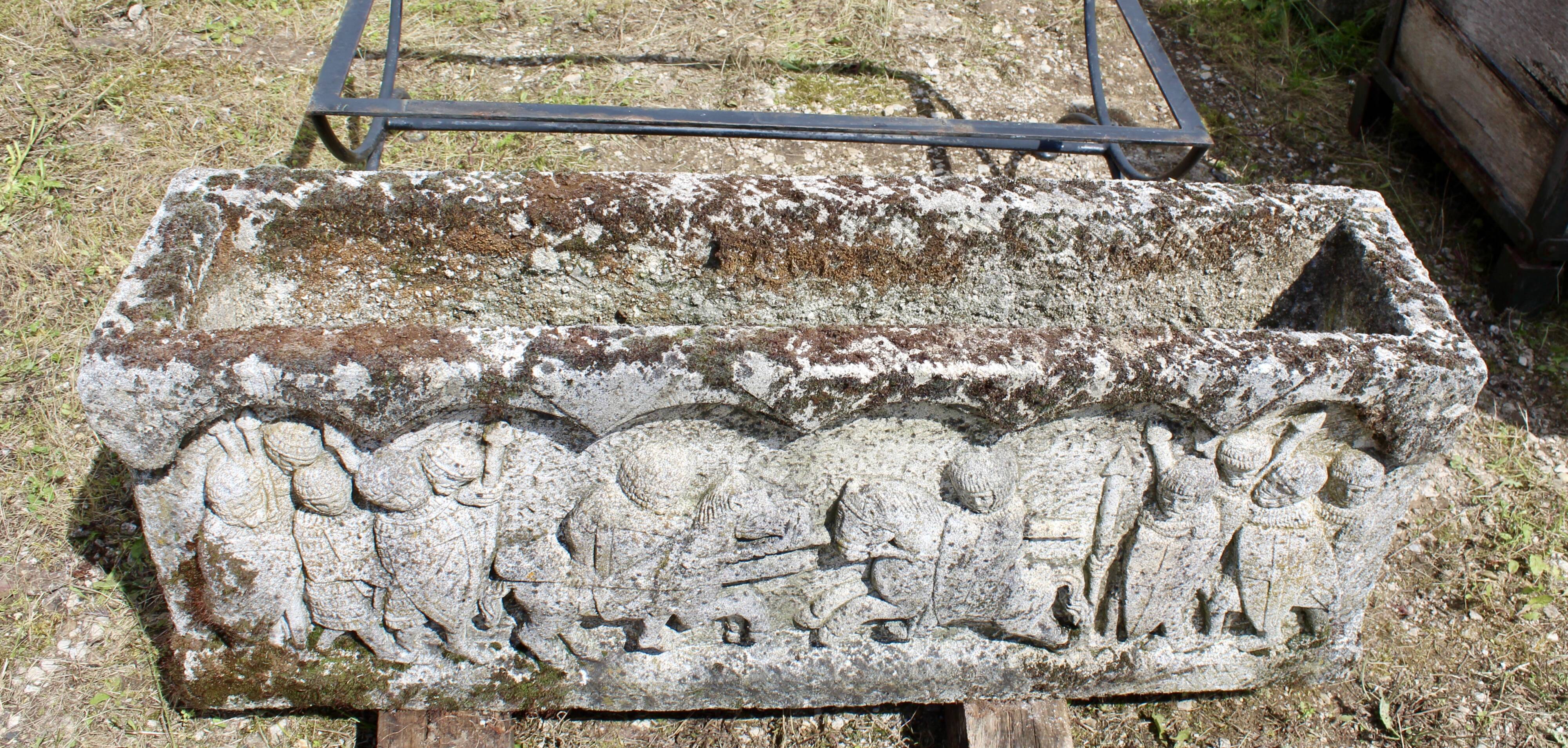 Planter with Medieval Decor in reconstituted stone
