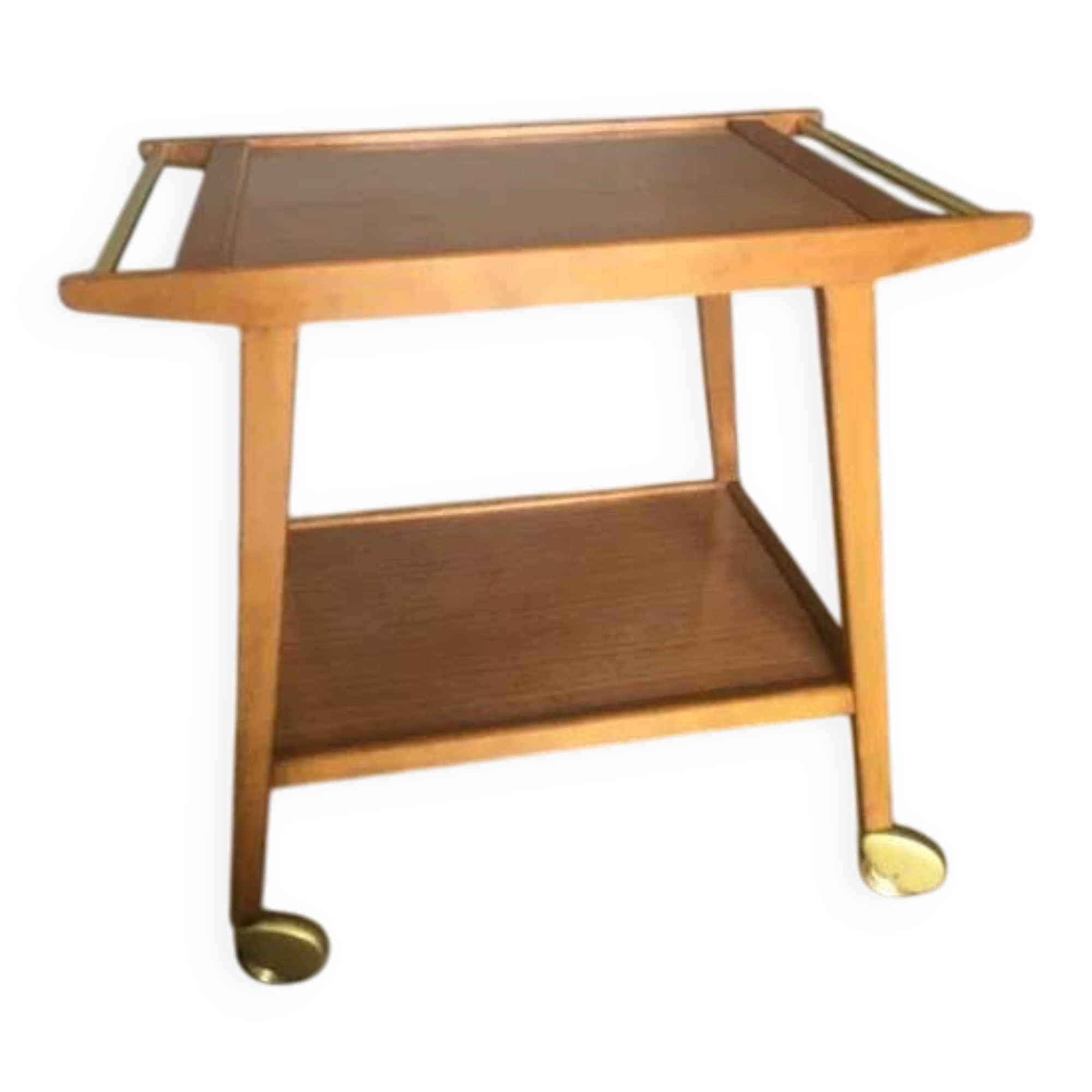 Mid-Century Bar Cart / Serving Trolley — Solid Wood, 1960s