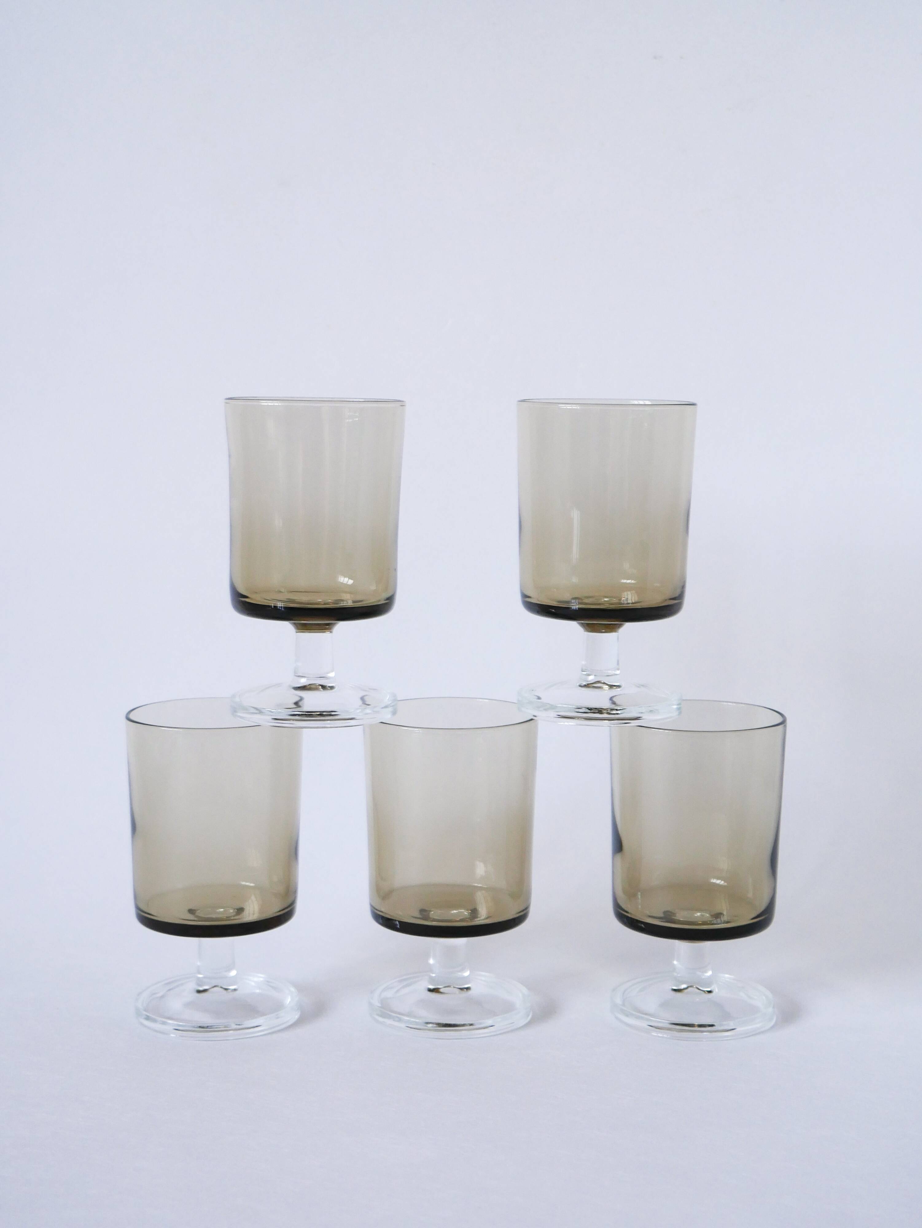 Set of 5 smoked glass wine glasses Made in France 1970