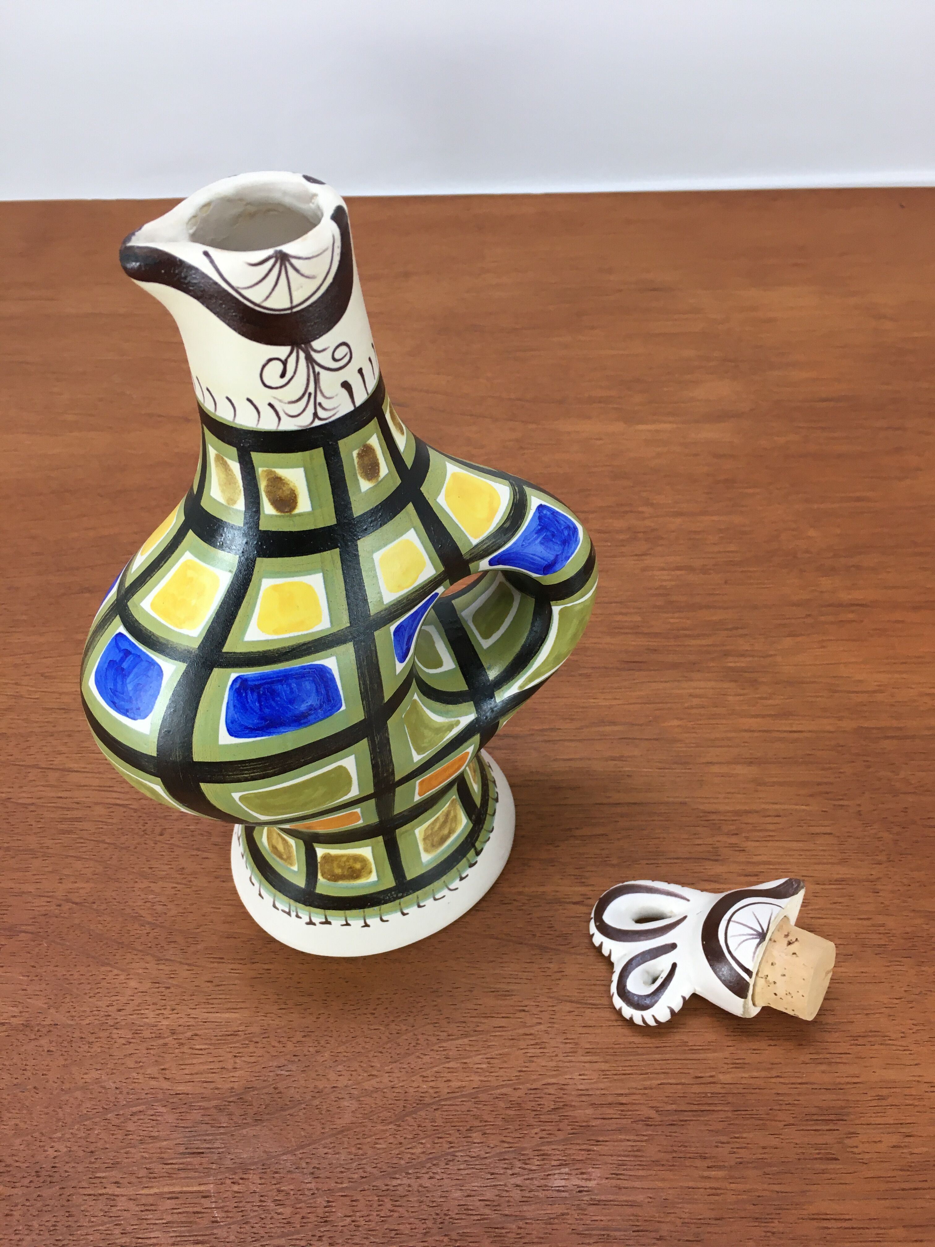 50s André L'Helguen ceramic rooster bottle for Keraluc Quimper