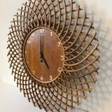 1960s vintage rattan sun clock