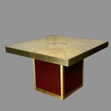 Vintage coffee table by Paco Rabane from the 70s in engraved brass and agate