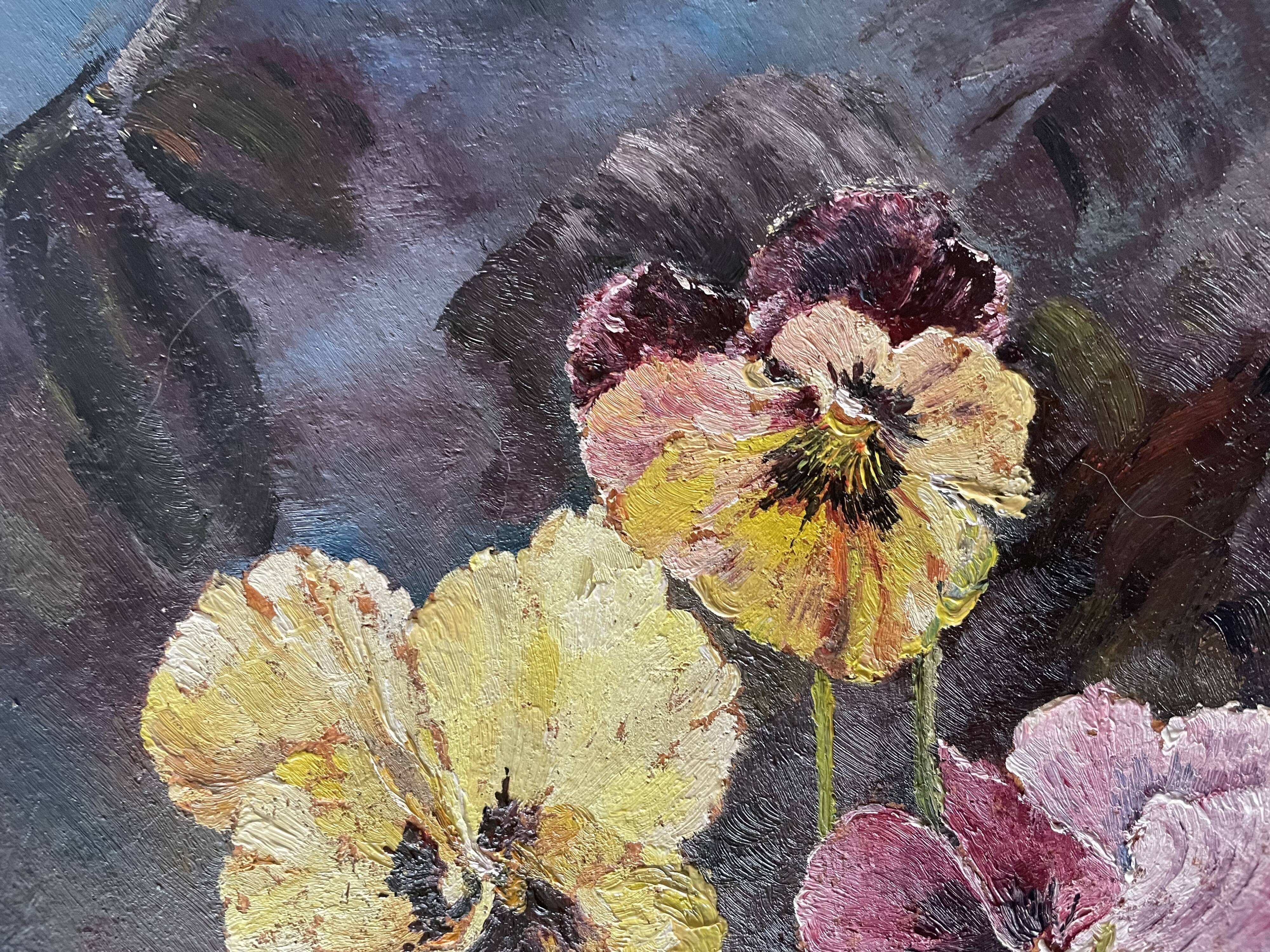 Oil on wood wild pansies 29x17