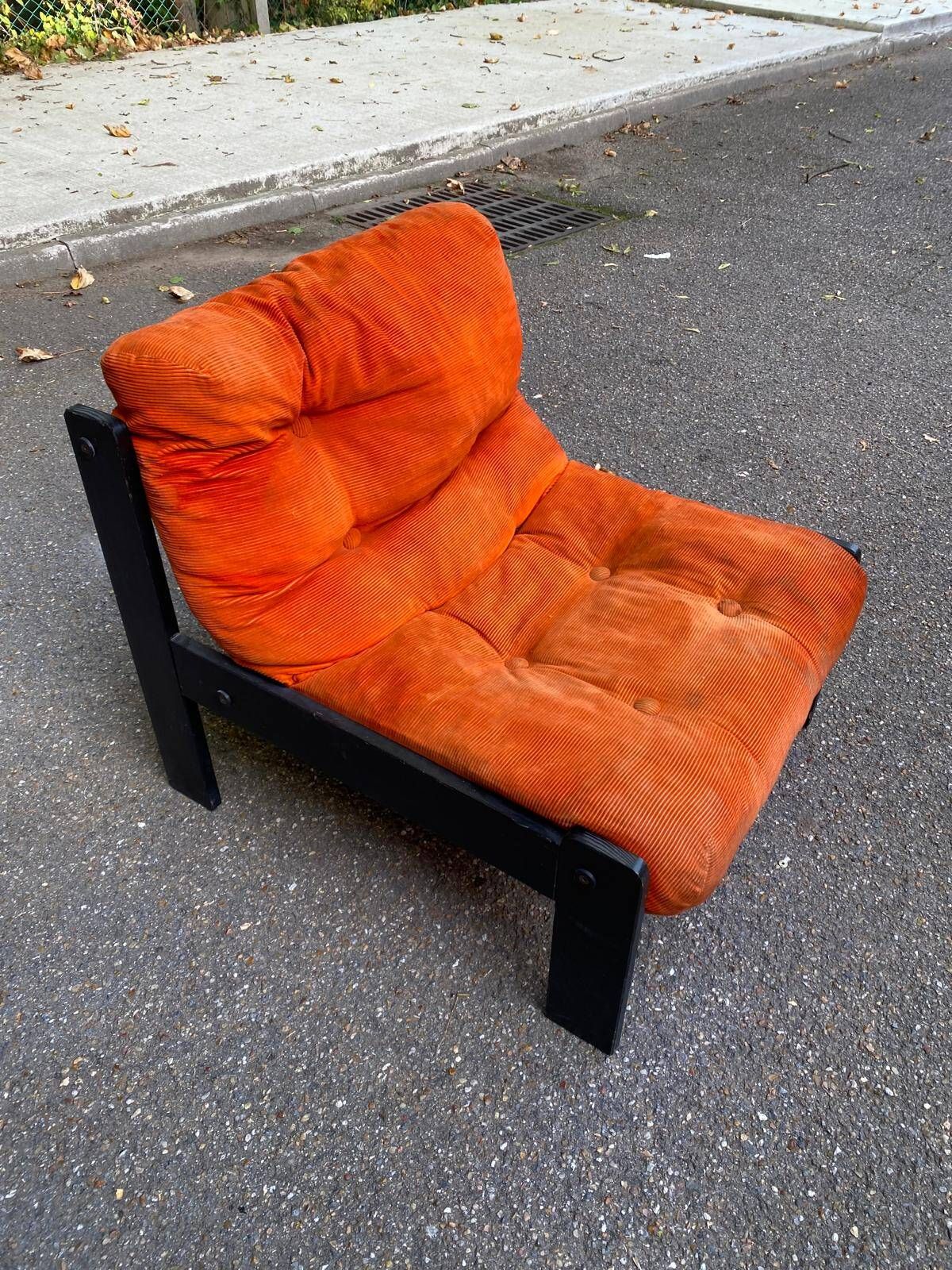 Vintage orange Scandinavian armchair from the 70s, velvet armchair