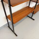 Vintage Italian triple modular bookshelf in teak and metal.