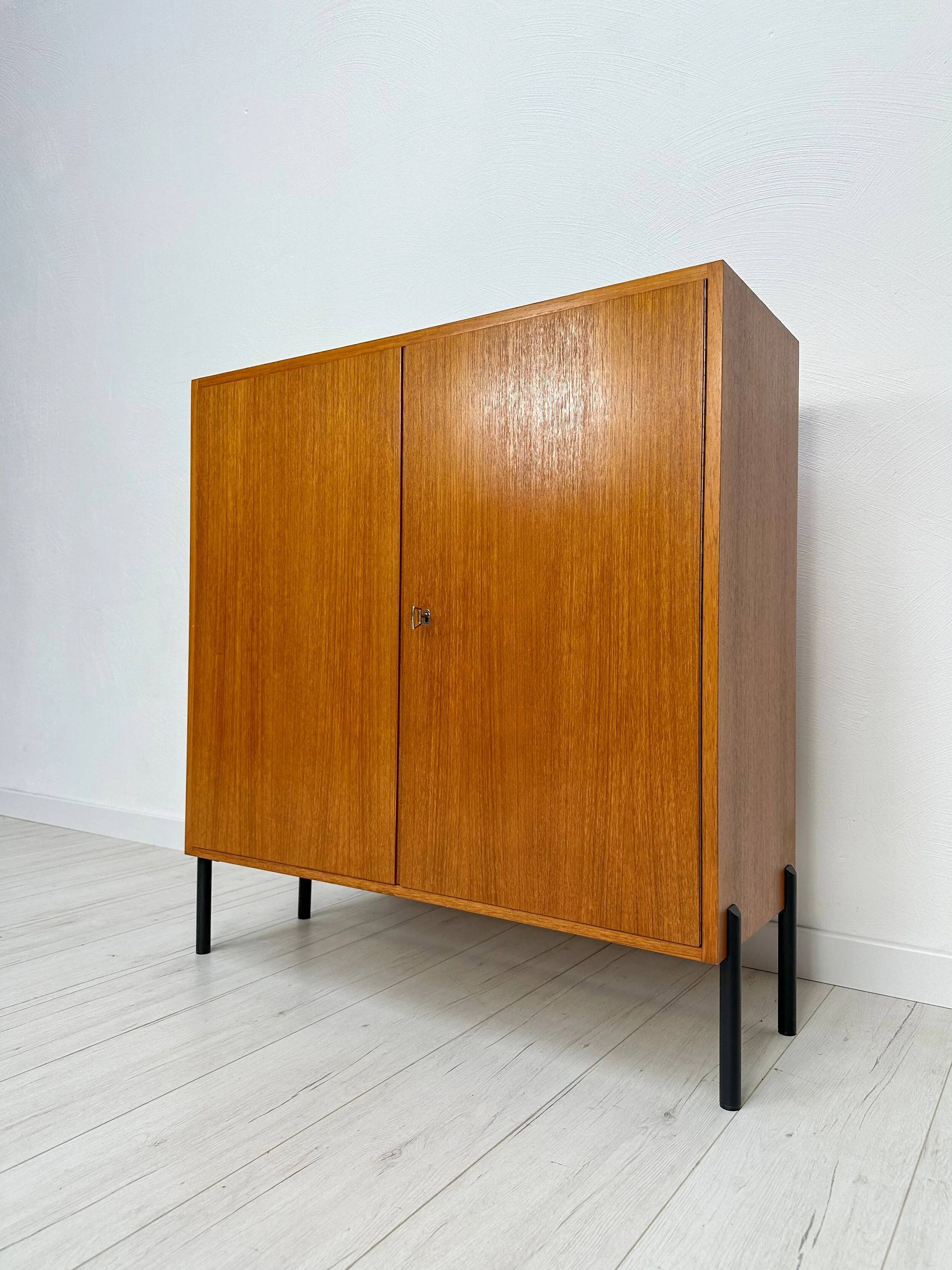 1960s Small Vintage Teak Cabinet with Metal Legs