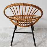 Children's rattan basket armchair, metal legs