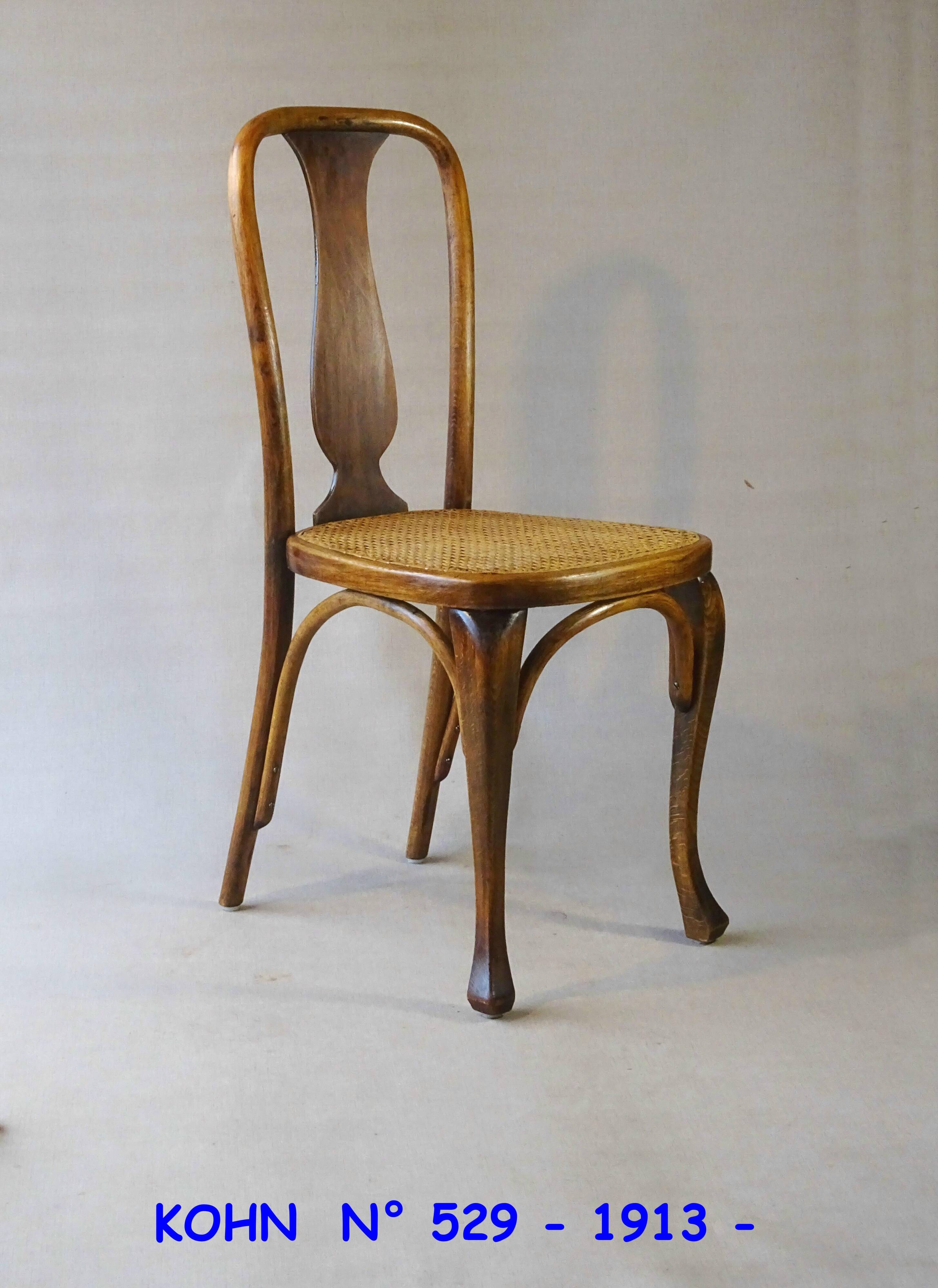 Two Kohn chairs, No. 529, circa 1910, bistro style, caned, bentwood